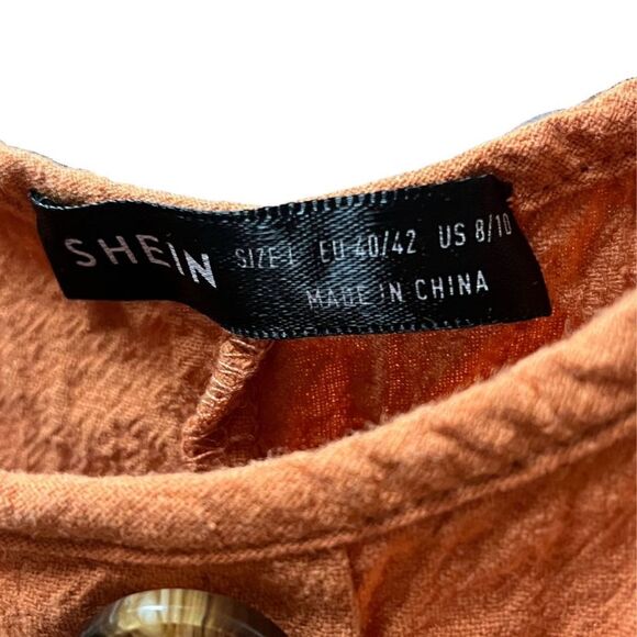 🌟 SHEIN Cotton Overall Dress Orange Women's Size 8/10 🌟 - Picture 3 of 5